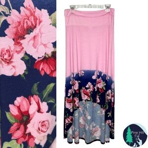 NEW LuLaRoe Olivia High Low Maxi Skirt Dress Size Medium Pink Blue Floral NWOT